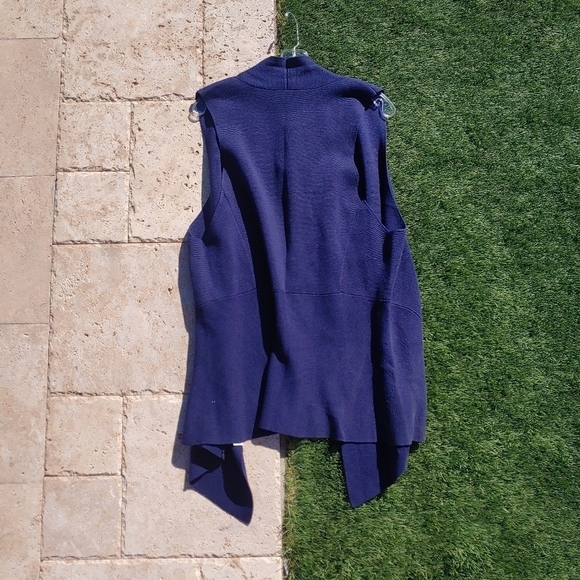 Eileen Fisher | Blue Silk Blend Cardigan Vest - Picture 2 of 5